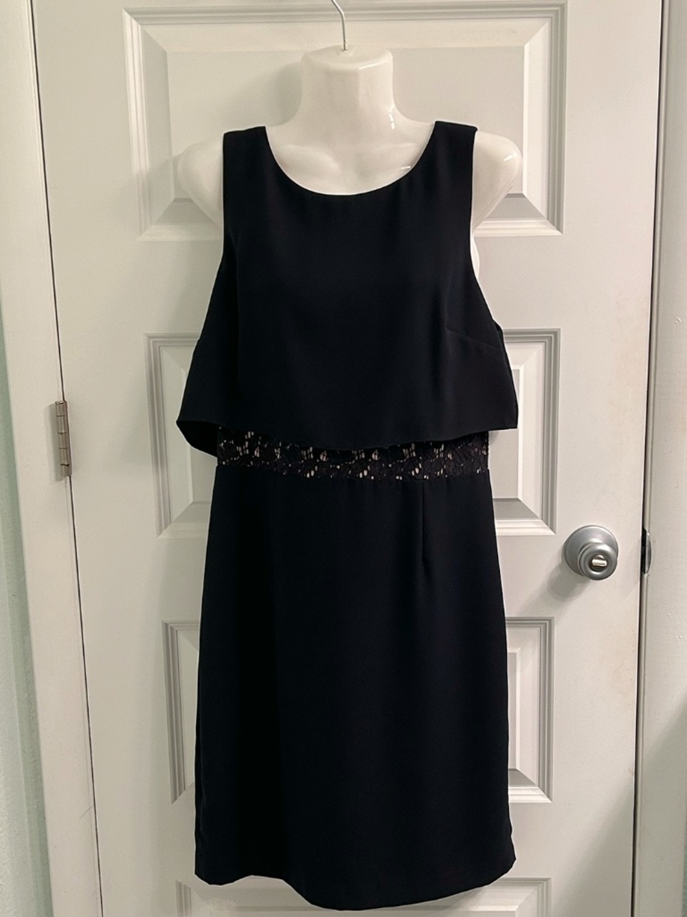 Ivanka Trump Dark Blue Sheath Dress with Lace Overlay Size 8